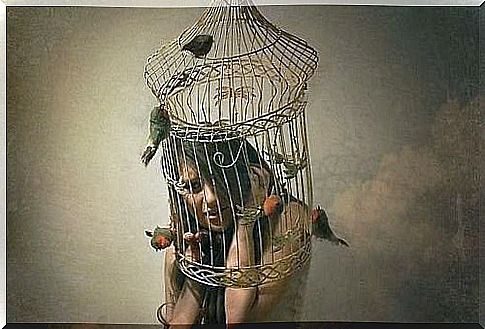 Woman in birdcage