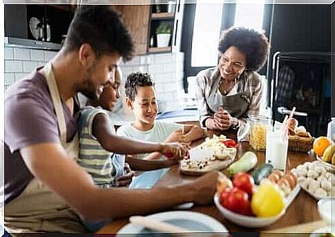 A family cooking together