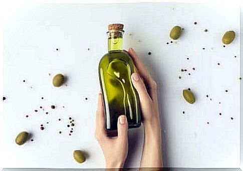 A bottle of olive oil.