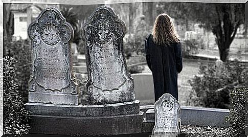 Woman in cemetery