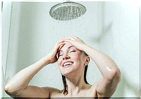 Woman showering.